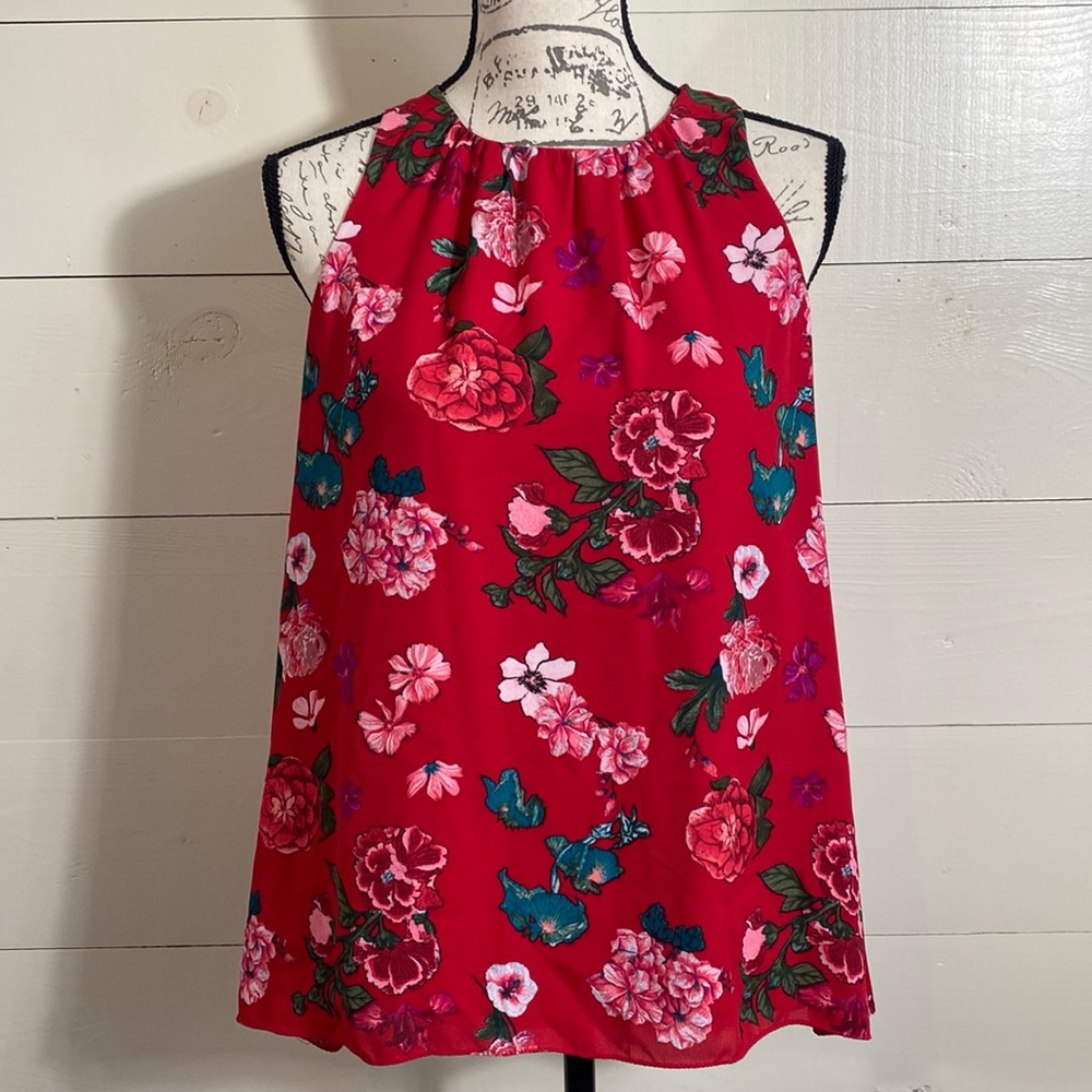 Vince Camuto Sleeveless Red Floral Print Blouse